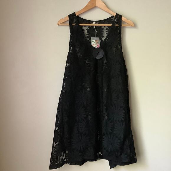 India Boutique Other - NWT India Boutique Black Sleeveless Floral V-Neck Swimsuit Cover Up One Size